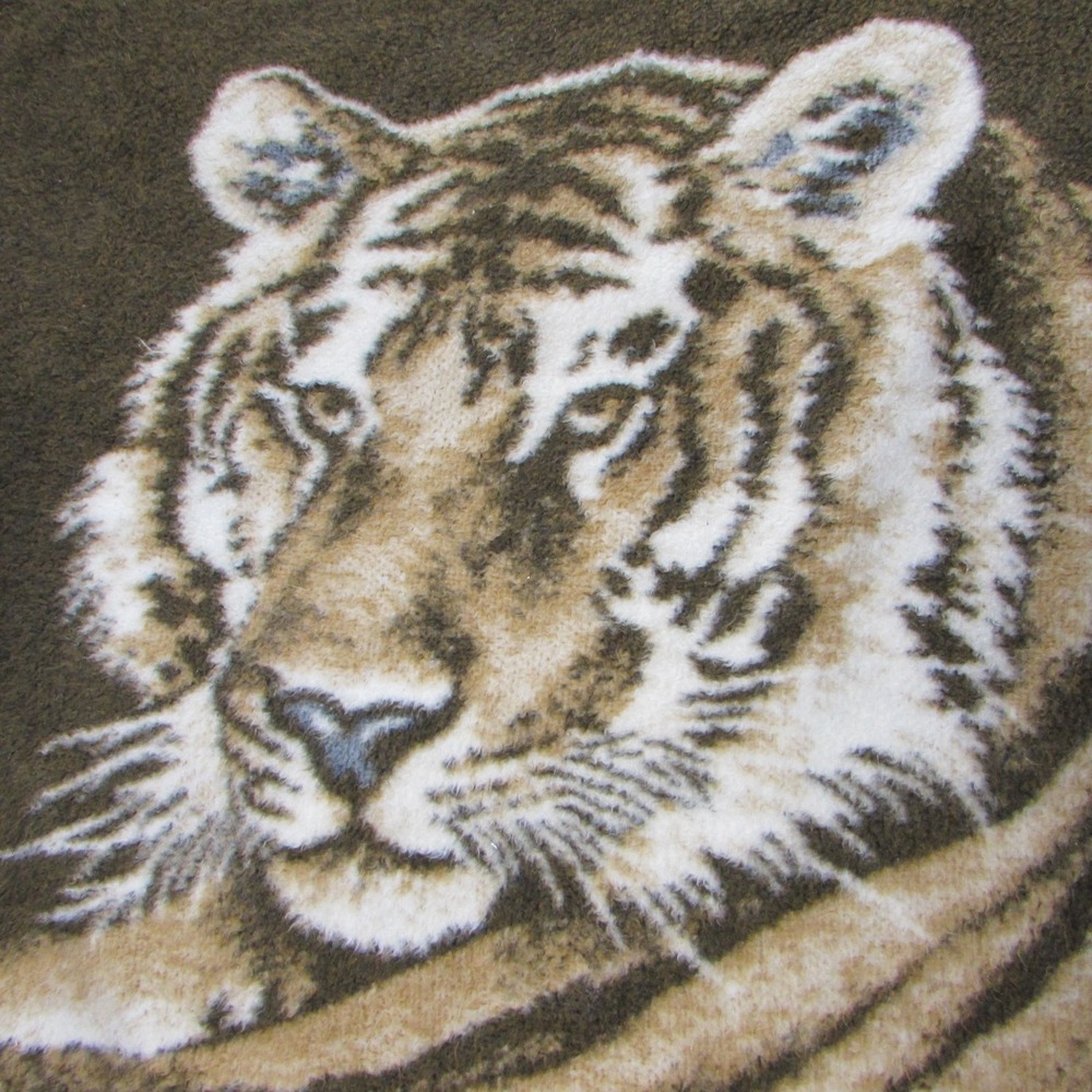 Vintage Biederlack Tiger Head Blanket Made in Spain Reversible Plush Throw 72x55 - Picture 2 of 16